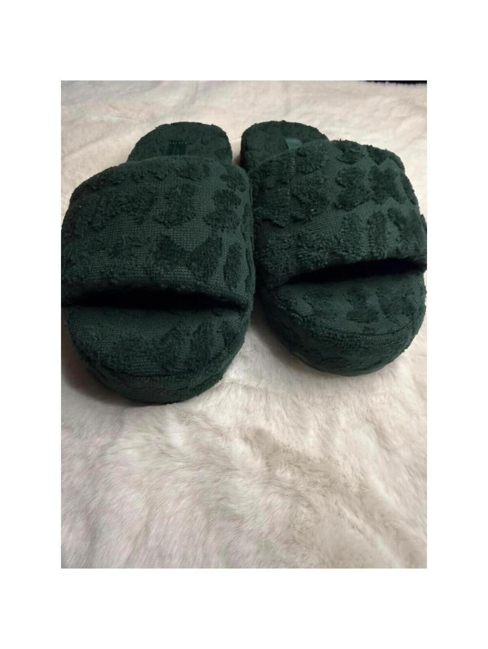 SKIMS Spa Terry Platform Slide Slippers Pine Green EU 37 / US 6.5-7 New
